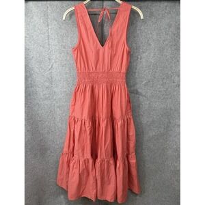 Anthropologie Maeve‎ Tiered Midi Sleeveless Dress Coral Pink Orange Smocked 4